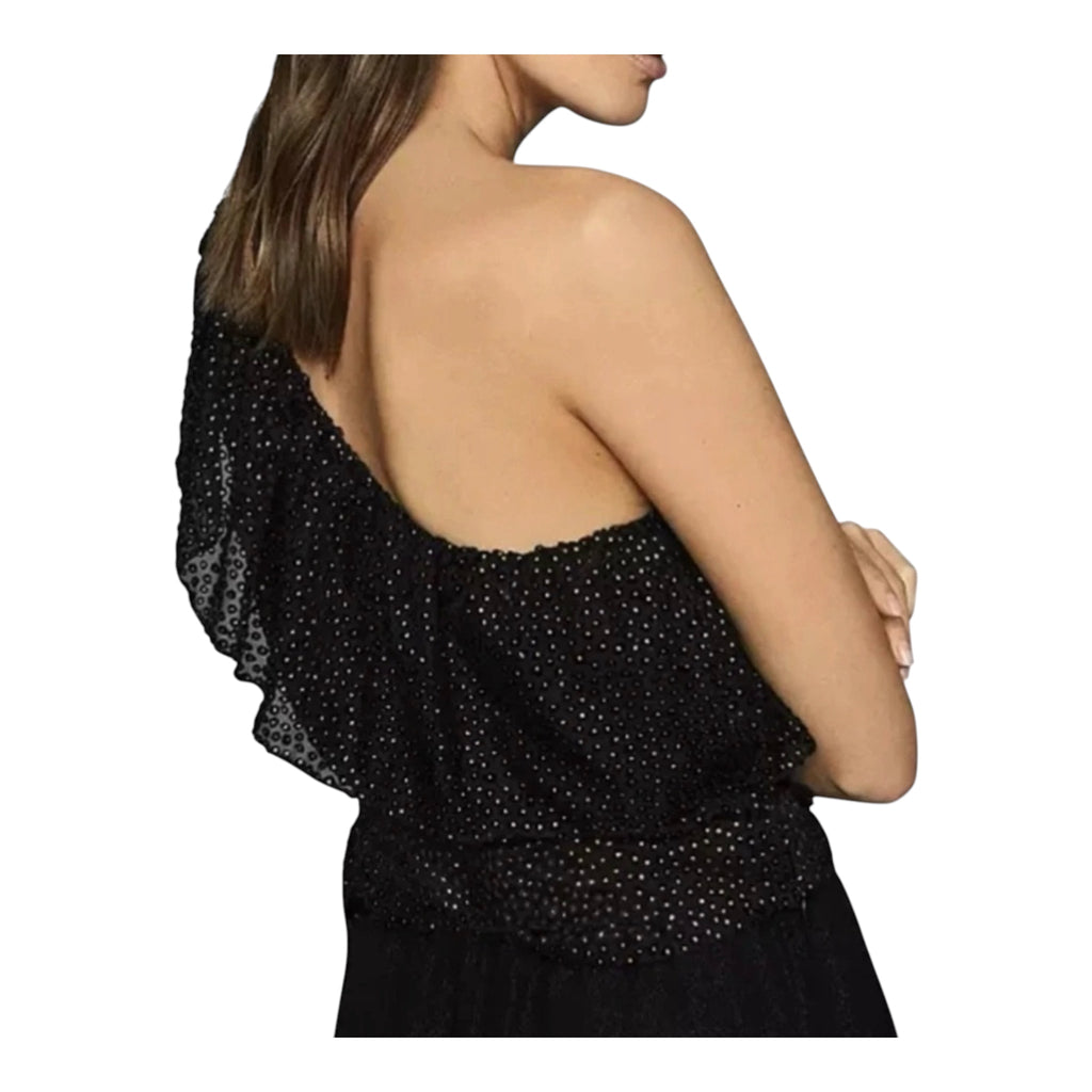 Reiss Nora Metallic Spot Asymmetric Neck Tie Detail Top Sz 6