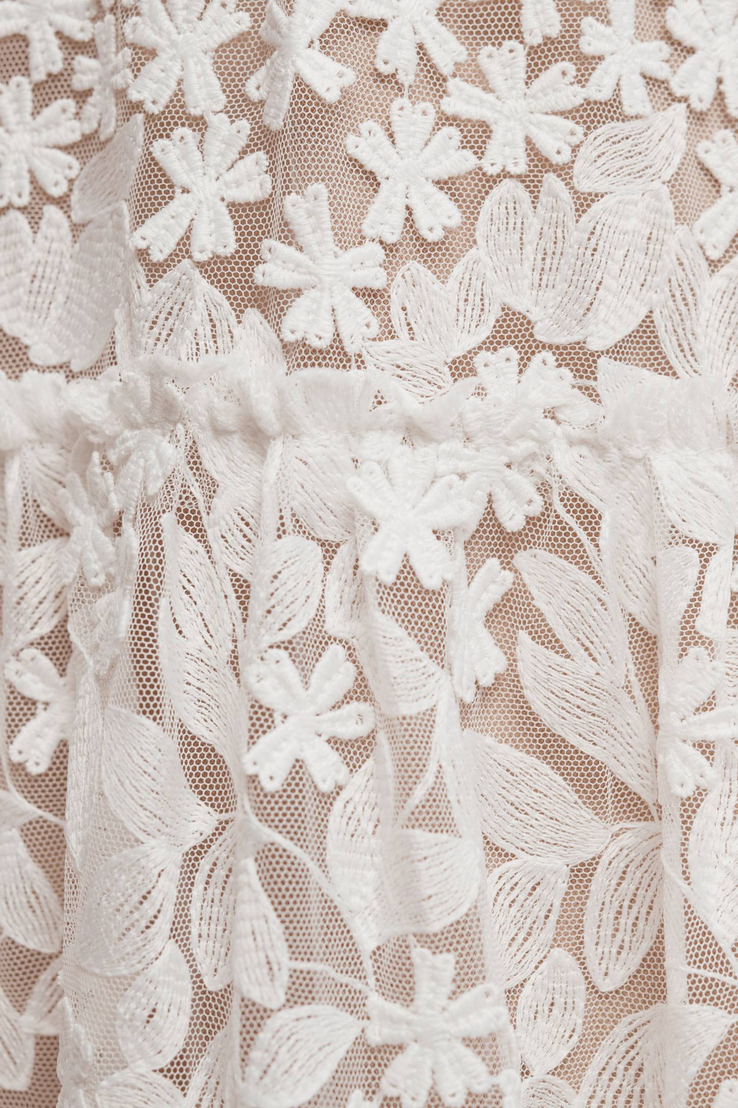 Dress The Population Lyra Puff-Sleeve Tiered Embroidered Gown White Sz Medium $398