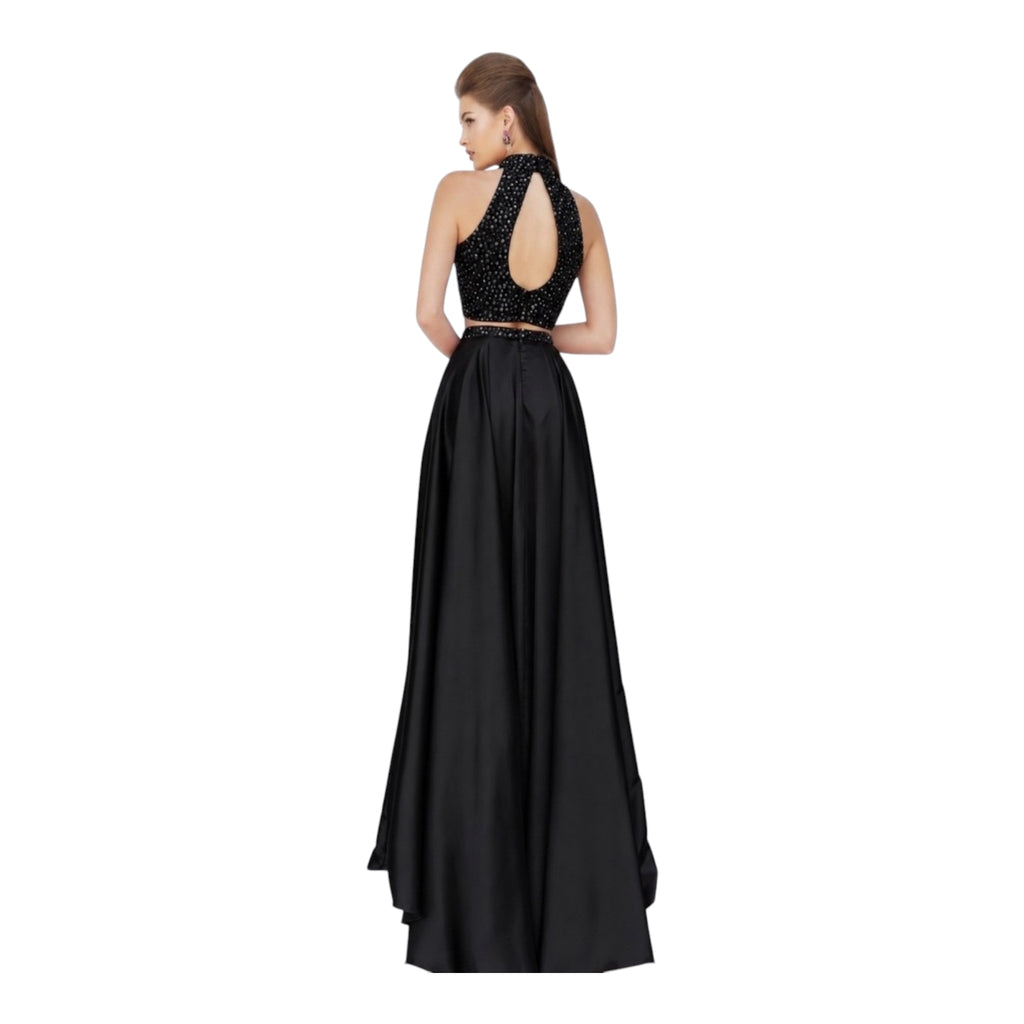 Sherri Hill 11330 Black Two Piece Halter High Slit Prom Gown
Dress Sz 6