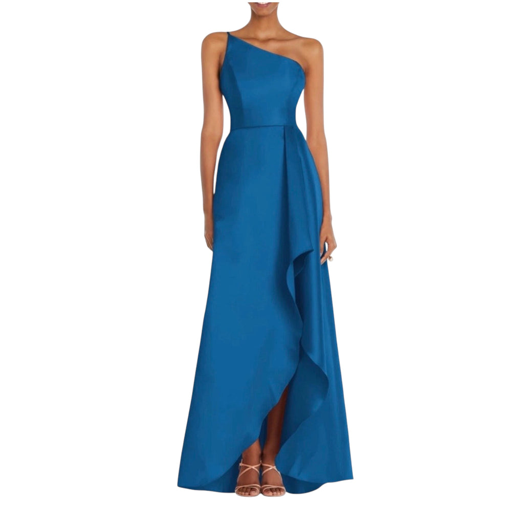 Alfred Sung D831 One Shoulder Satin Twill Gown Classic Blue Size 0