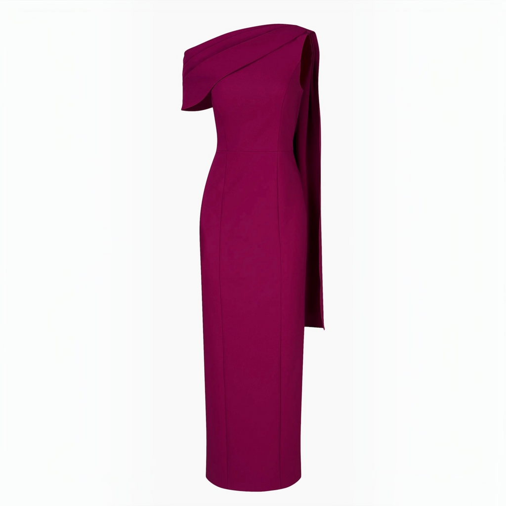 Kay Unger Dominica Asymmetric Crepe Gown Boysenberry Size 2