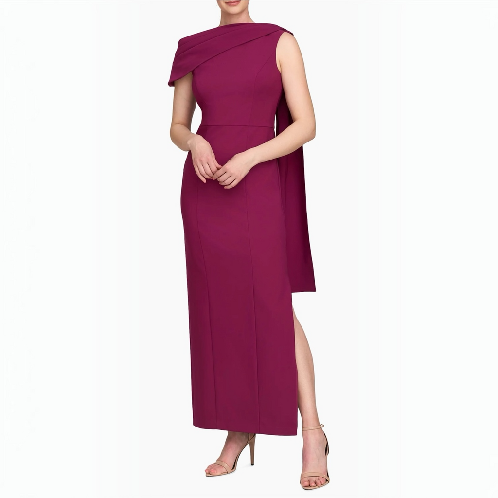 Kay Unger Dominica Asymmetric Crepe Gown Boysenberry Size 2
