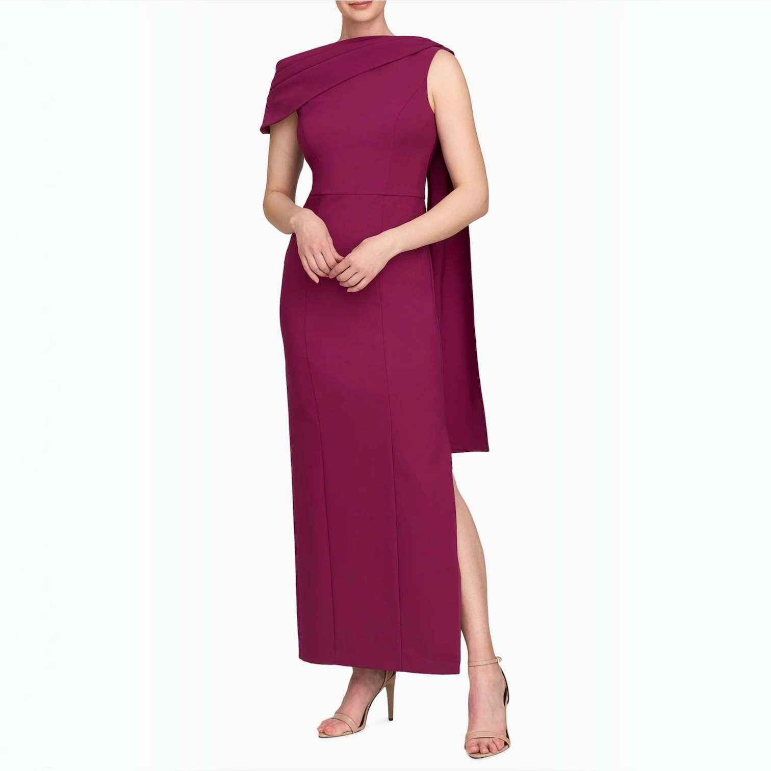 Kay Unger Dominica Asymmetric Crepe Gown Boysenberry Size 2