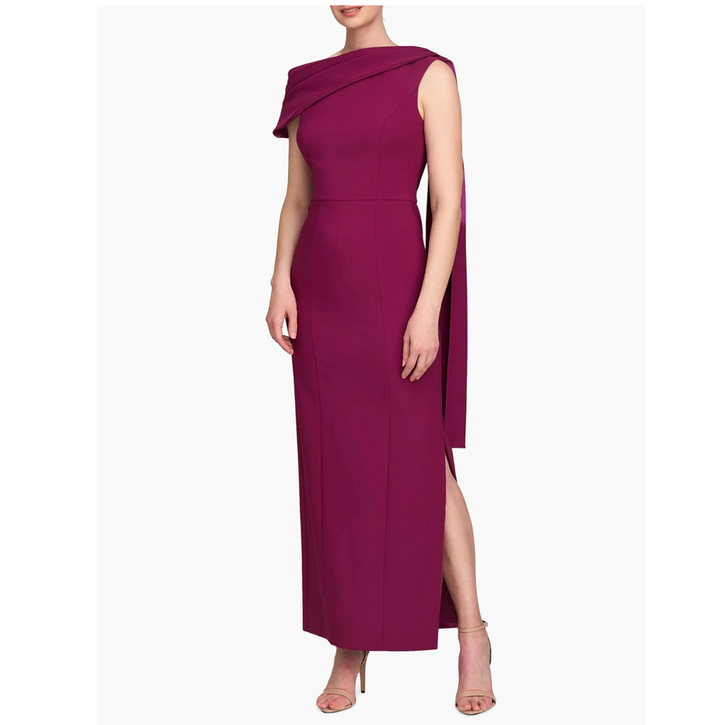 Kay Unger Dominica Asymmetric Crepe Gown Boysenberry Size 2