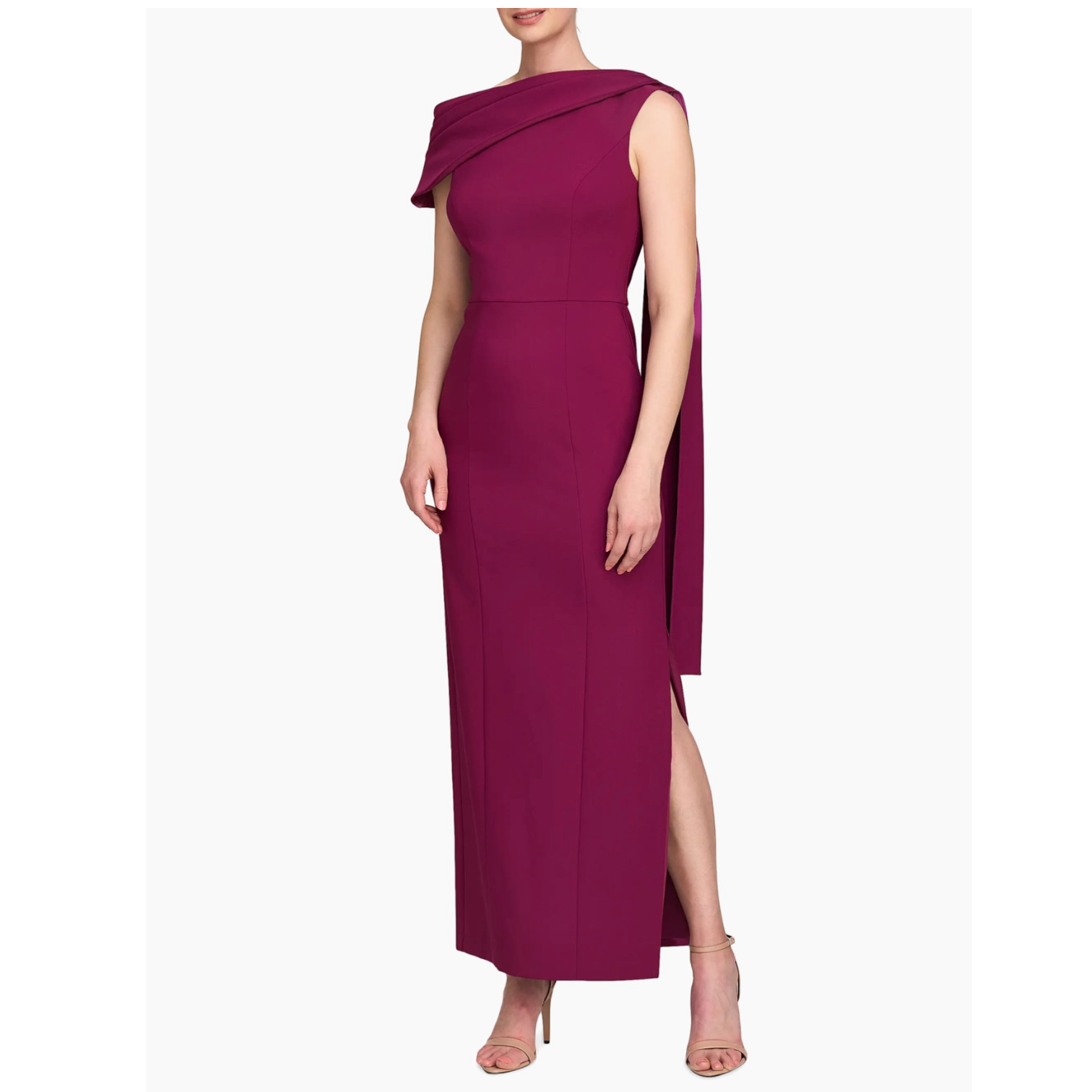 Kay Unger Dominica Asymmetric Crepe Gown Boysenberry Size 2