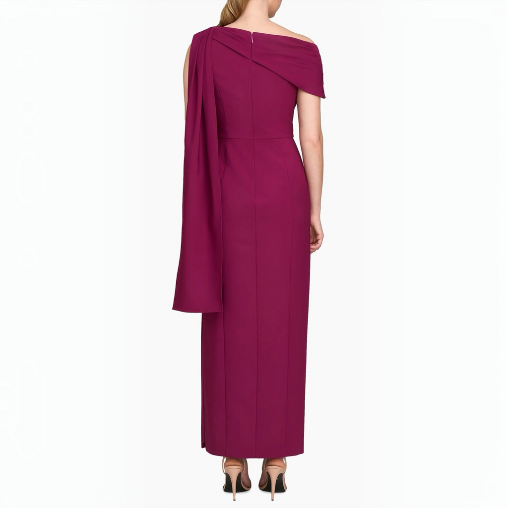 Kay Unger Dominica Asymmetric Crepe Gown Boysenberry Size 2