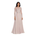 Xscape Mason 3174X Beaded Long Sleeve Chiffon Gown Taupe Size 18W