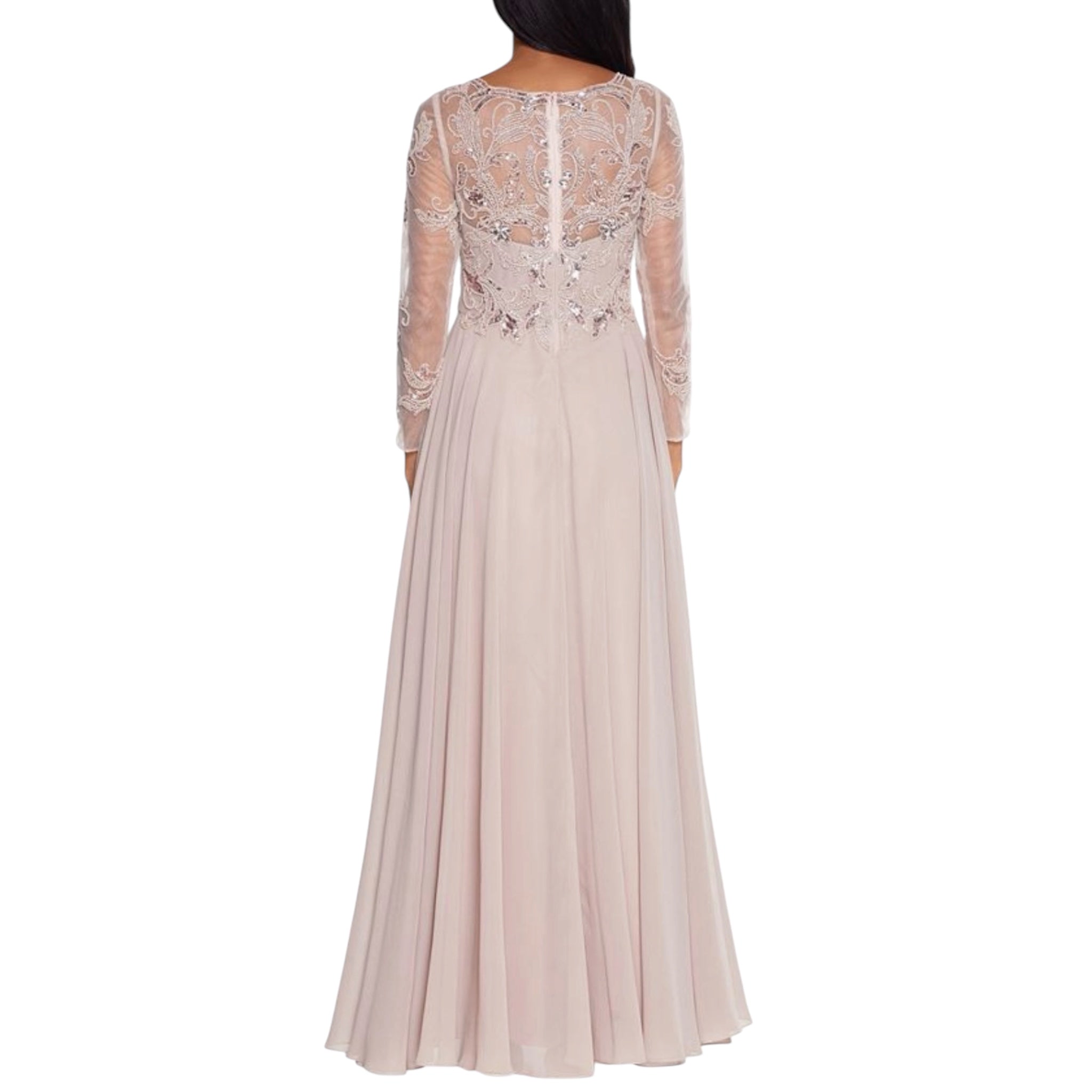 Xscape Mason 3174X Beaded Long Sleeve Chiffon Gown Taupe Size 18W