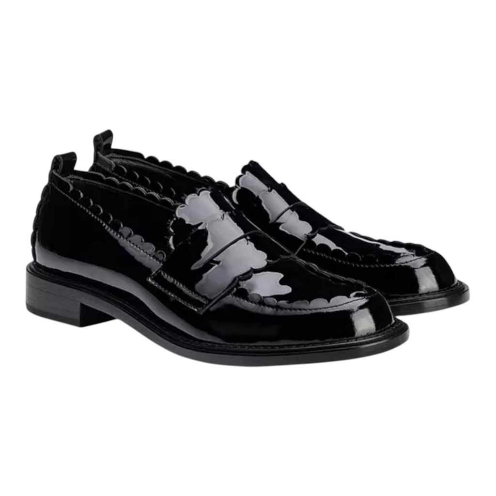 AGL Janise Patent Leather Moccasin Black Scalloped Edge Penny Loafer Sz 36 US 6