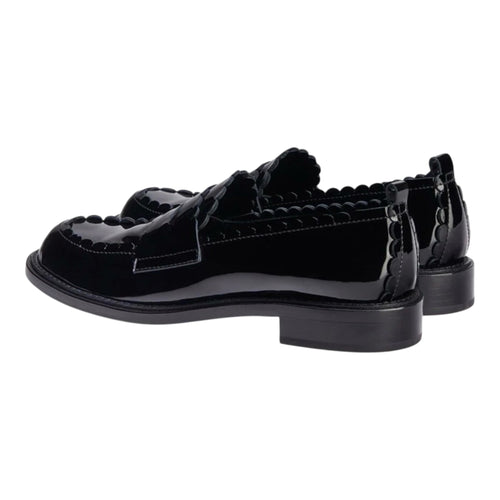 AGL Janise Patent Leather Moccasin Black Scalloped Edge Penny Loafer Sz 36 US 6