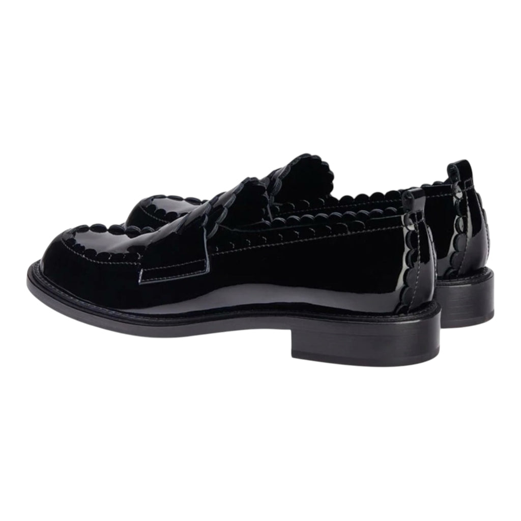 AGL Janise Patent Leather Moccasin Black Scalloped Edge Penny Loafer Sz 36 US 6