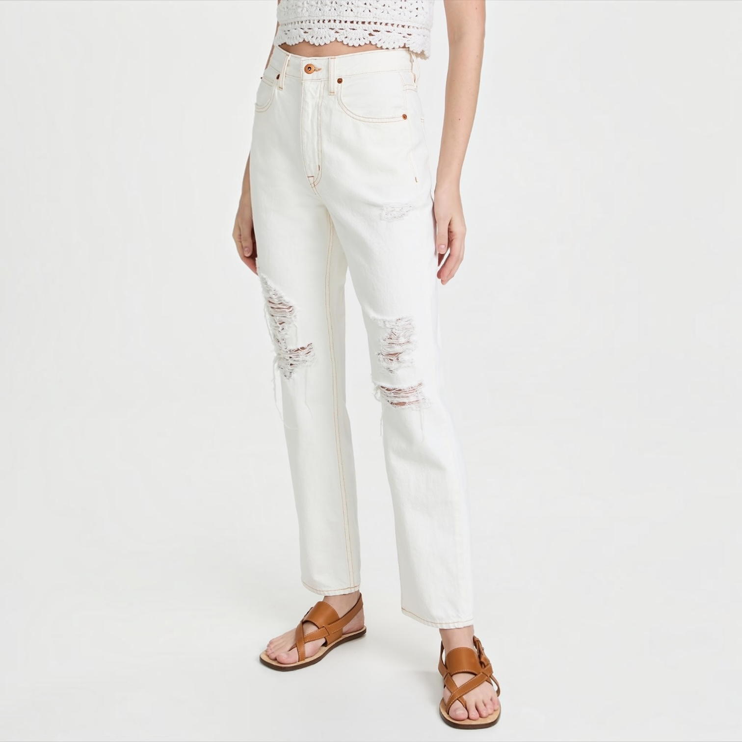 SLVRLAKE Dakota Ivory Destructed High
Rise Straight Leg Jeans Size 24
