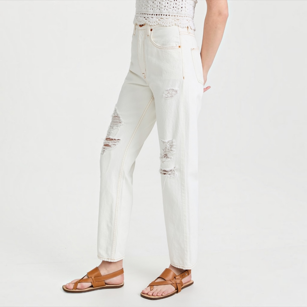 SLVRLAKE Dakota Ivory Destructed High
Rise Straight Leg Jeans Size 24