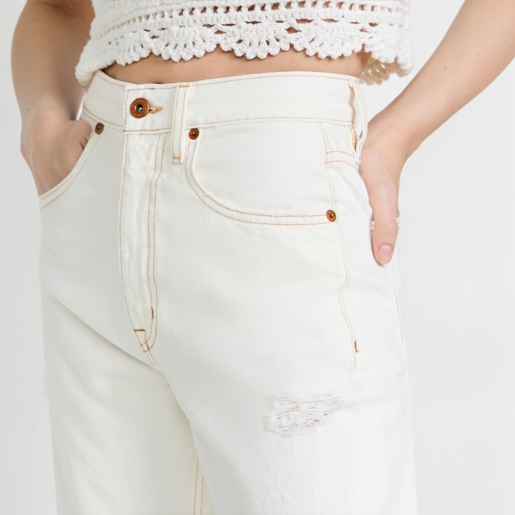 SLVRLAKE Dakota Ivory Destructed High
Rise Straight Leg Jeans Size 24