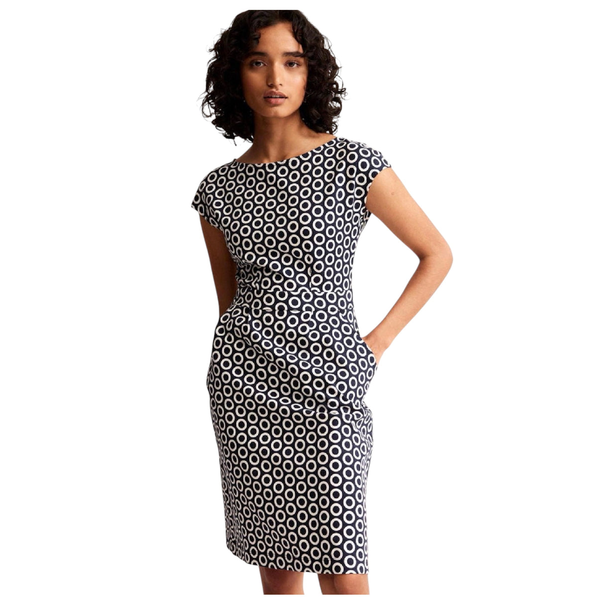 Boden Florrie Jersey Dress Blue Geometric Ring Print Pockets Size 10P