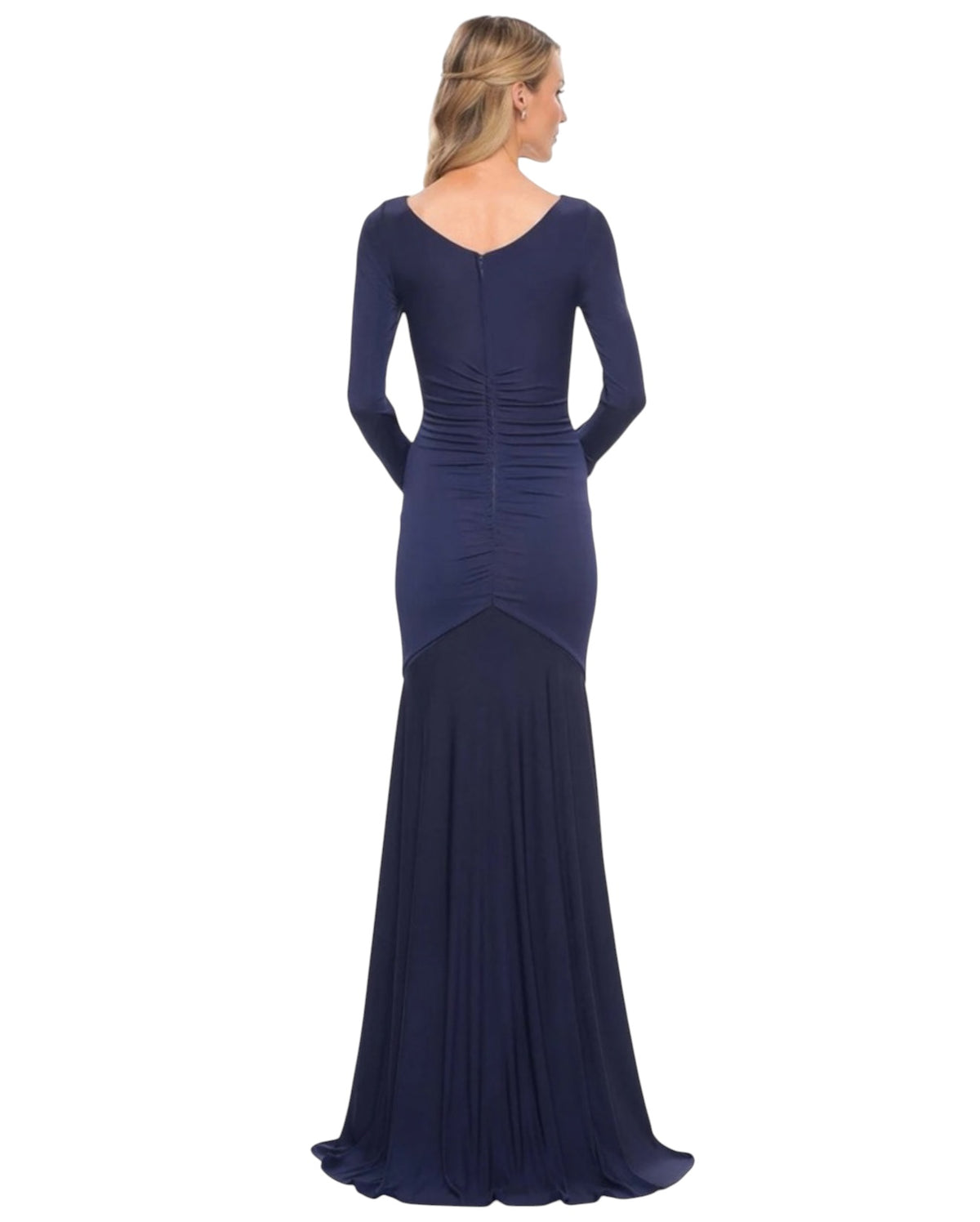 La Femme 30010 Ruched Jersey Long Sleeve Gown Dress Navy Sz 14