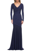 La Femme 30010 Ruched Jersey Long Sleeve Gown Dress Navy Sz 14