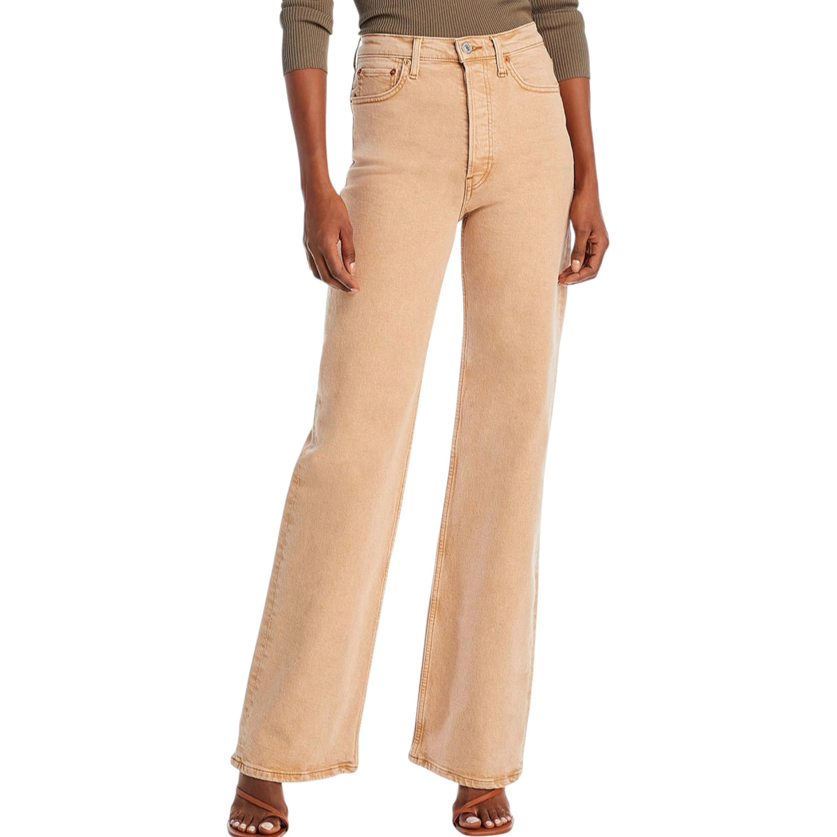 RE/DONE '70s Ultra High Rise
Wide Leg Jeans in Washed Khaki Sz 26