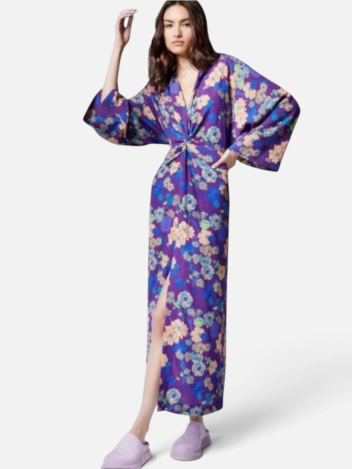 Smythe Twist Violet Floral Midi Dress Purple size Medium
