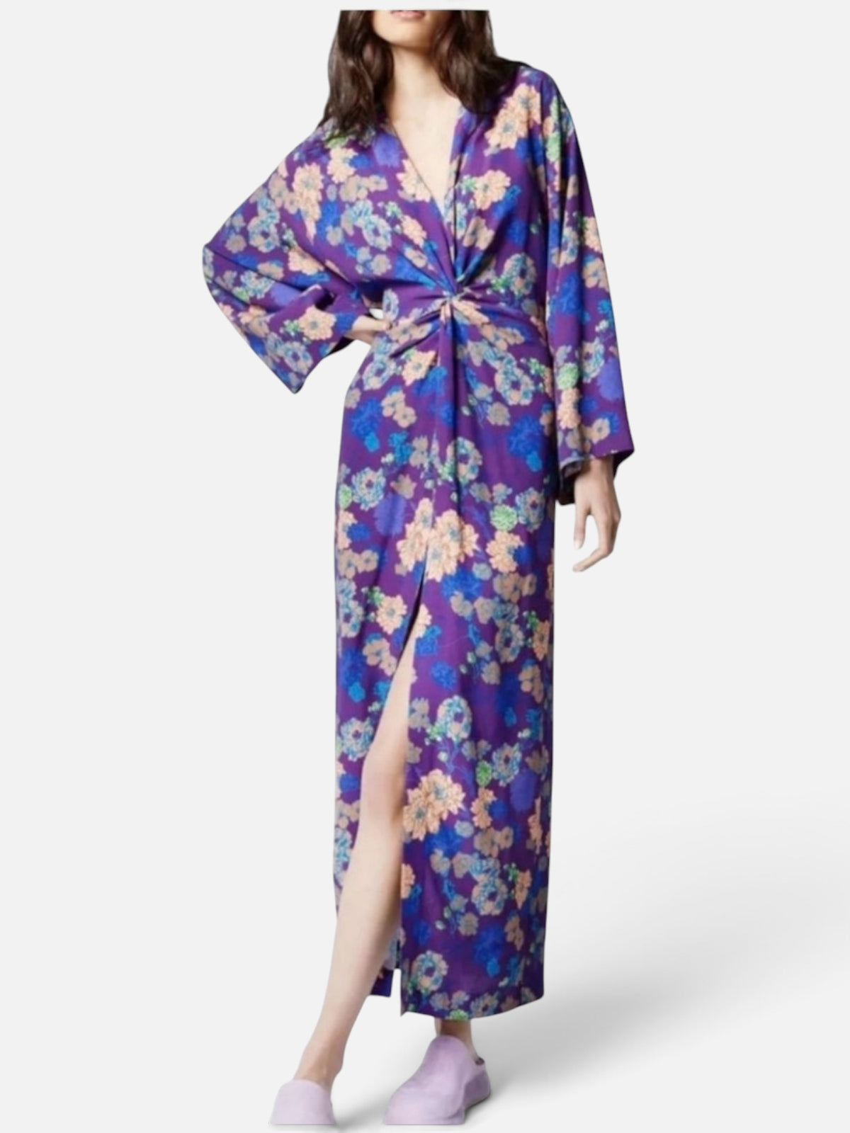 Smythe Twist Violet Floral Midi Dress Purple size Medium