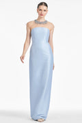 Sachin & Babi Irina Gown Glacial Blue Size 6 NWT Beaded Illusion Neck $995
