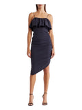 Cinq à Sept Christa Ruffle Asymmetric Dress Navy Sz 4