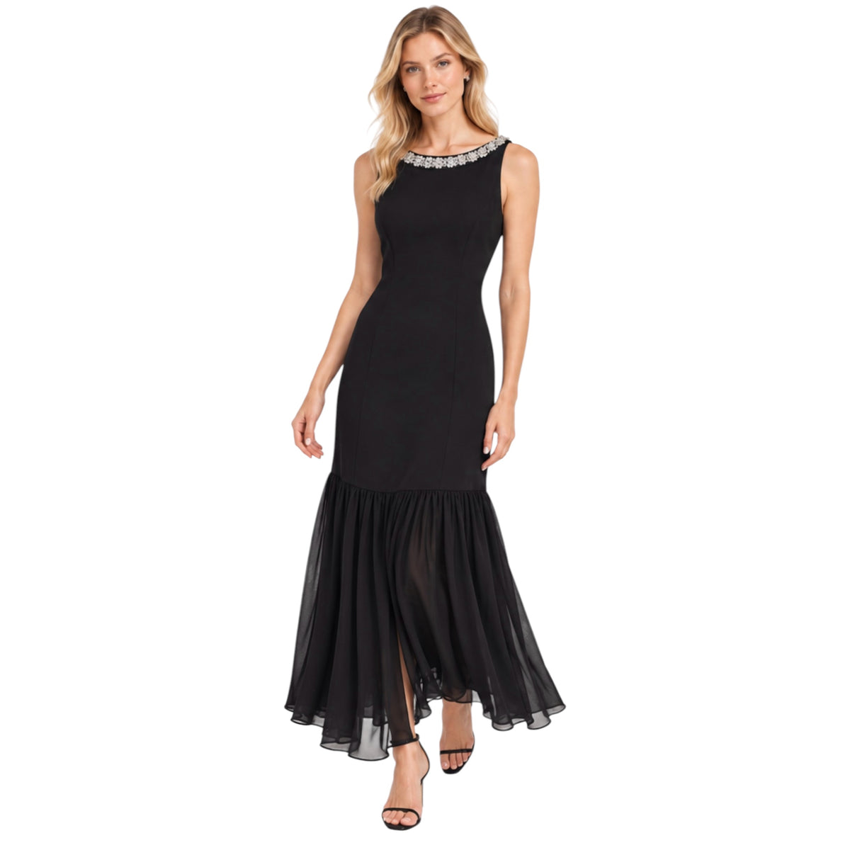Hutch Black Crystal-Embellished Sheer-Hem Maxi Dress — Size Small