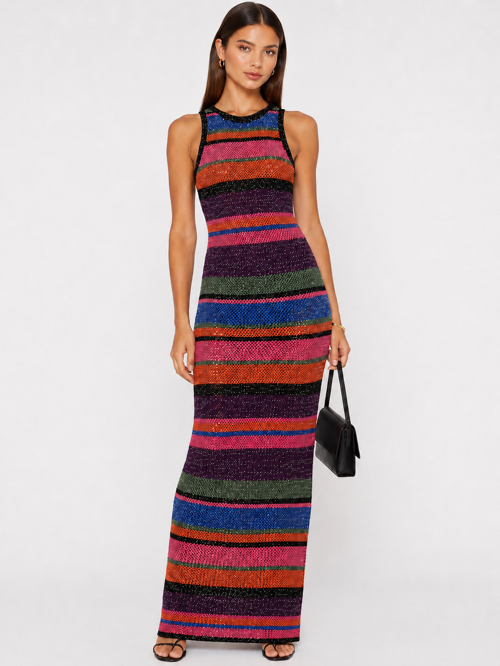 L’AGENCE Resort Metallic Stripe Maxi Dress XS