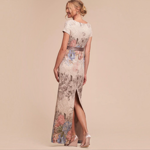 ADRIANNA PAPELL Matelassé Floral Jacquard Column Gown Size 14