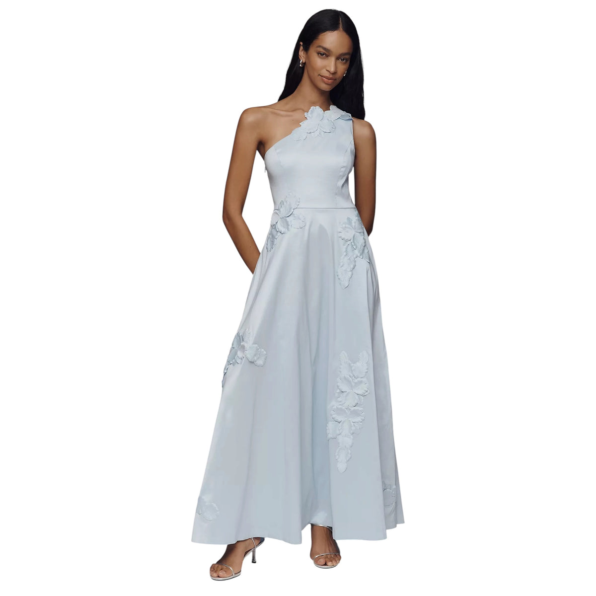 Hutch Adelaide One-Shoulder Floral Maxi Dress — Light Blue, Size 2