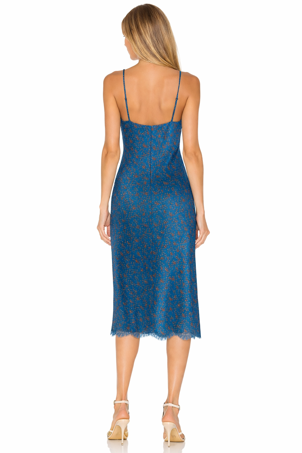 Gold Hawk Chloe Silk Slip Dress Porcelain Stained Glass Blue Floral
Lace Midi $299