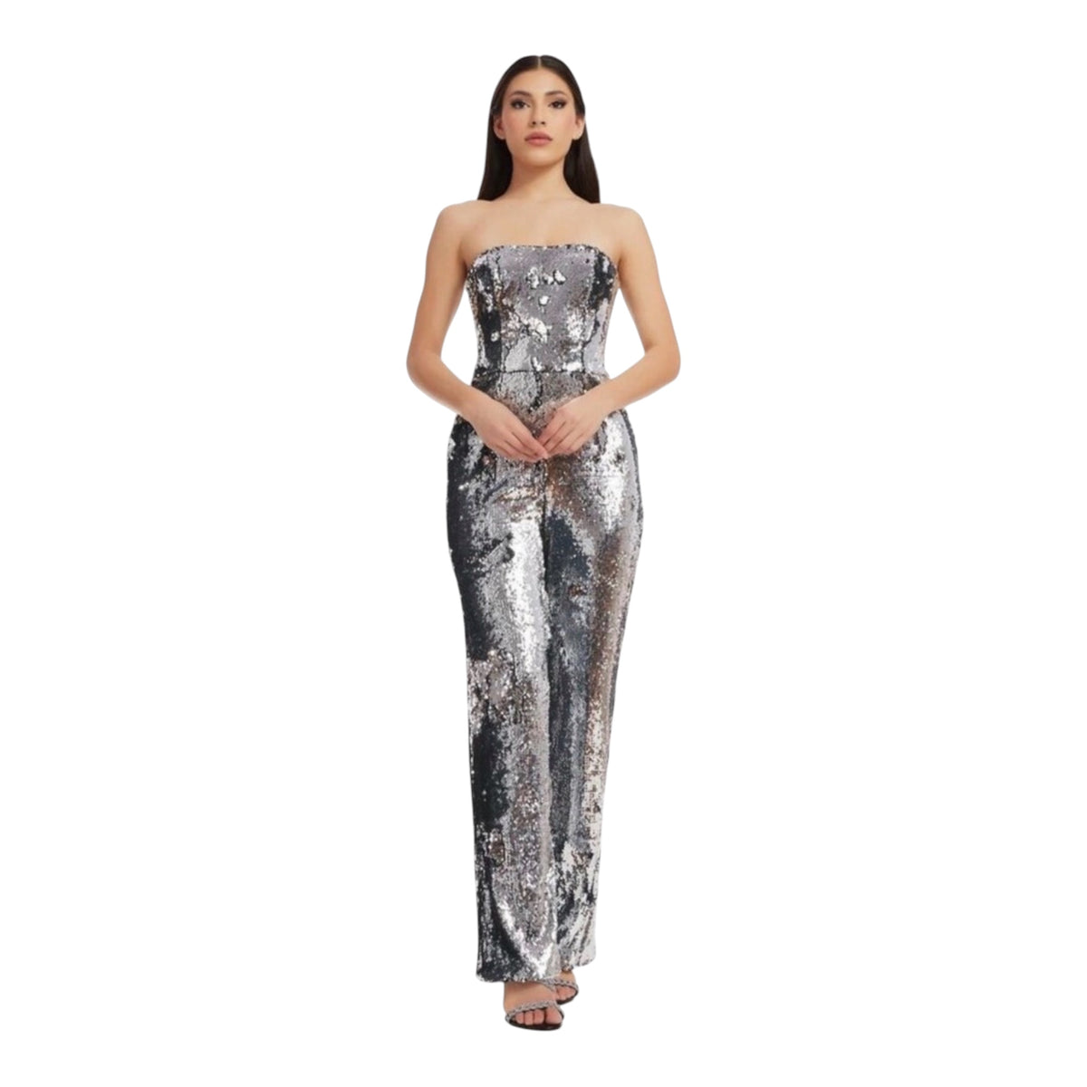 Dress the Population
Andy Sequin Strapless Jumpsuit Silver Sz XXS