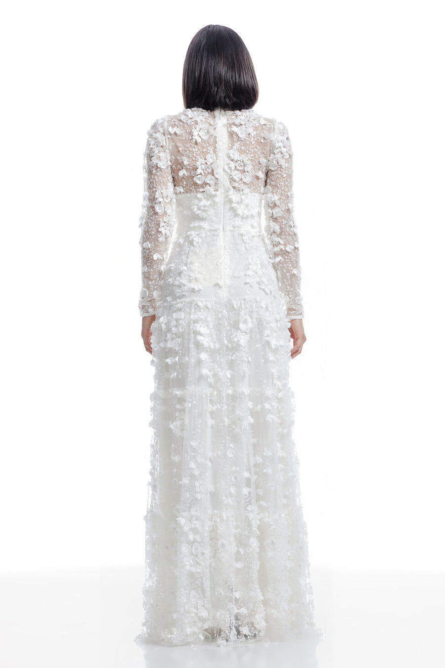 Dress the Population Angelina White 3D Floral Pearl Gown XS $778