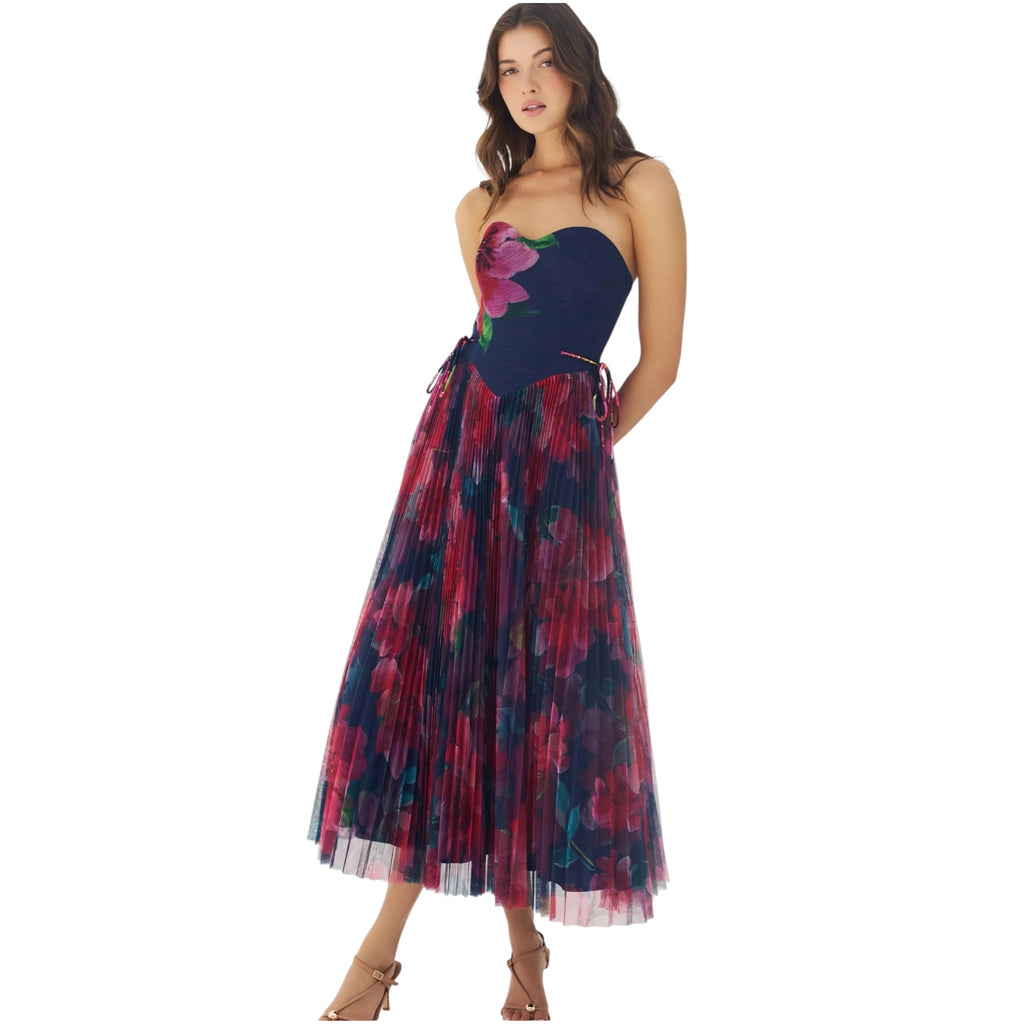 Hutch Rowan Strapless Floral Pleated Midi Dress – Size 2