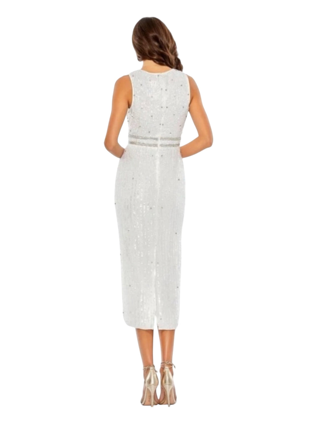 Mac Duggal 10509 Sleeveless High Neck Beaded Midi Sheath
Dress White Sz 0