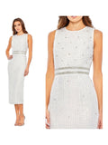 Mac Duggal 10509 Sleeveless High Neck Beaded Midi Sheath
Dress White Sz 0