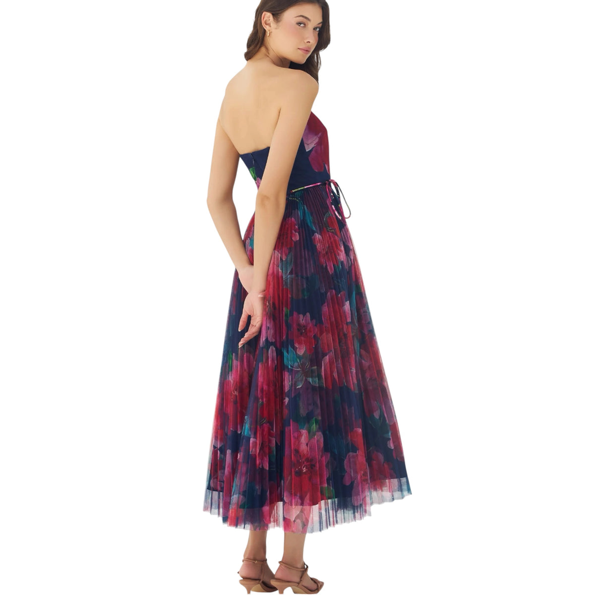 Hutch Rowan Strapless Floral Pleated Midi Dress – Size 2