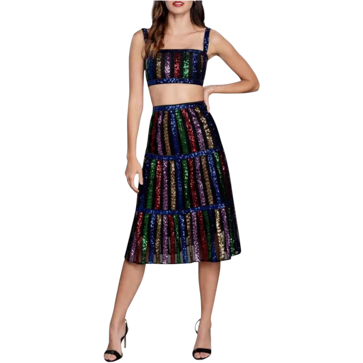 DRESS THE POPULATION
Diaz Sequin Crop Tank & Skirt XXS