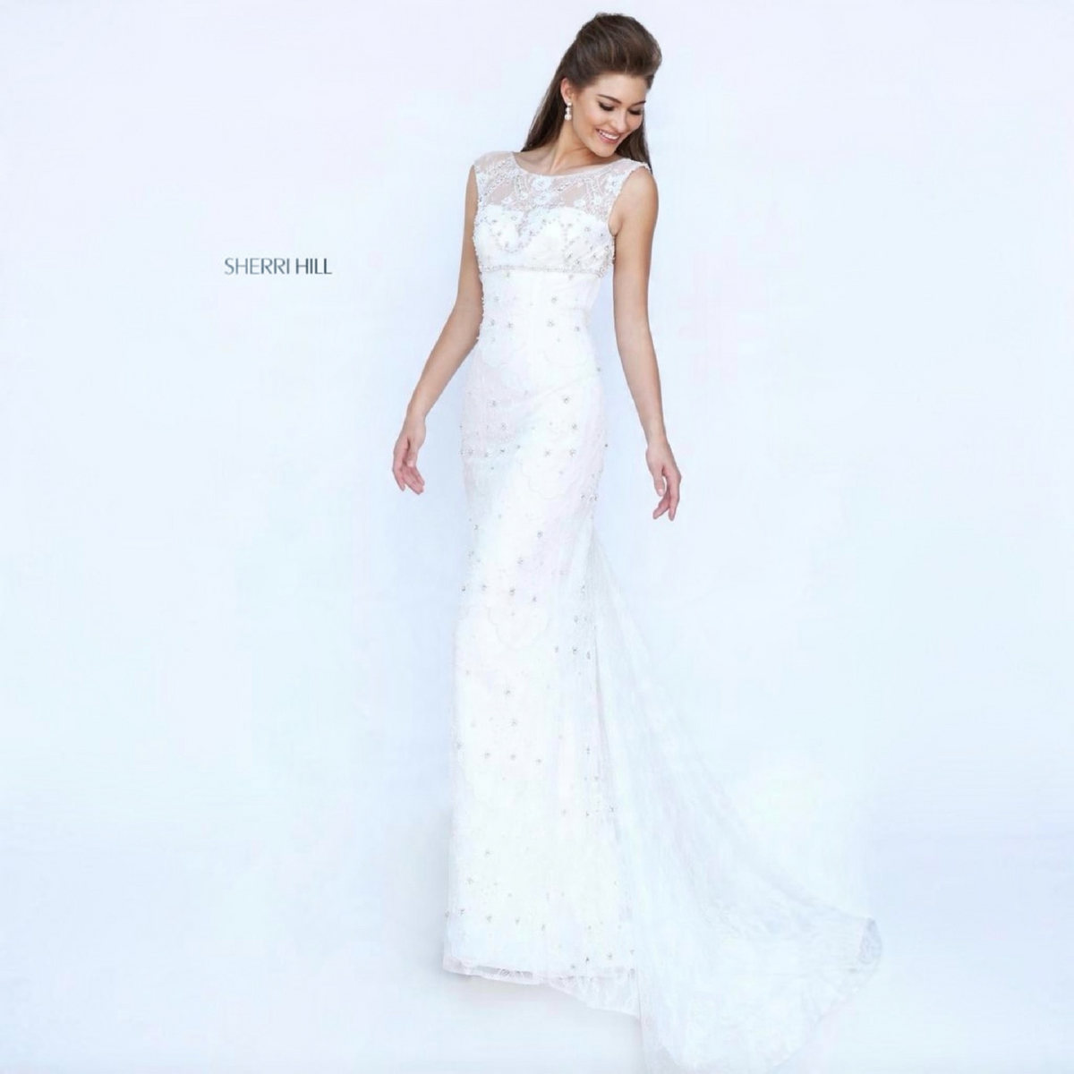 Sherri Hill Style 50069 Ivory Lace Mermaid Bridal Gown Size 2