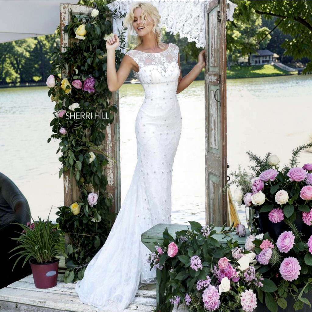 Sherri Hill Style 50069 Ivory Lace Mermaid Bridal Gown Size 2