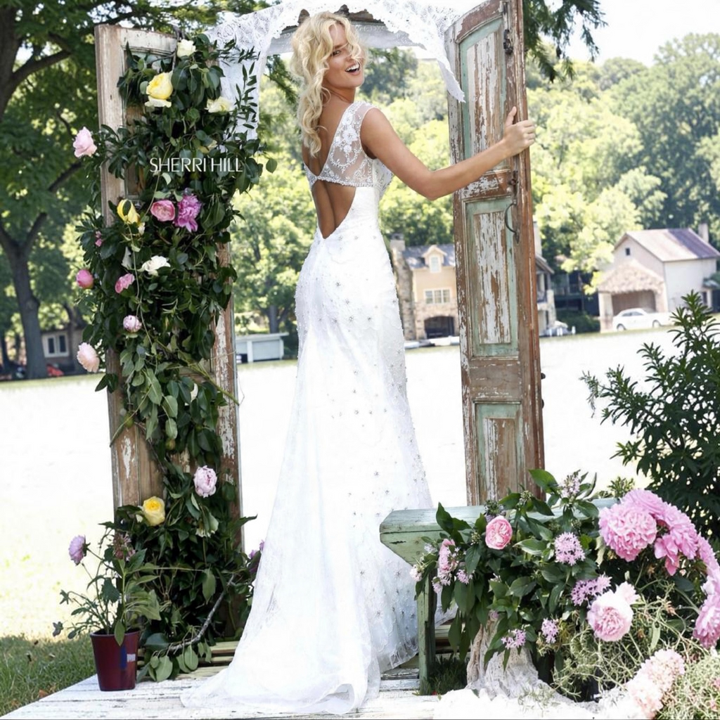 Sherri Hill Style 50069 Ivory Lace Mermaid Bridal Gown Size 2