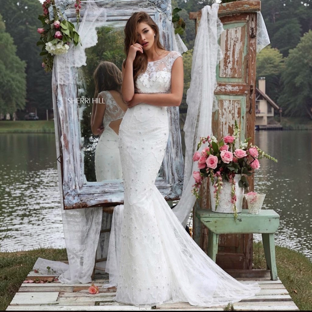 Sherri Hill Style 50069 Ivory Lace Mermaid Bridal Gown Size 2