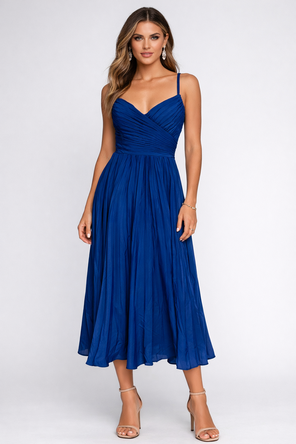 Ieena for Mac Duggal 49908 Cobalt Pleated Midi Dress NWT Size 2 $358