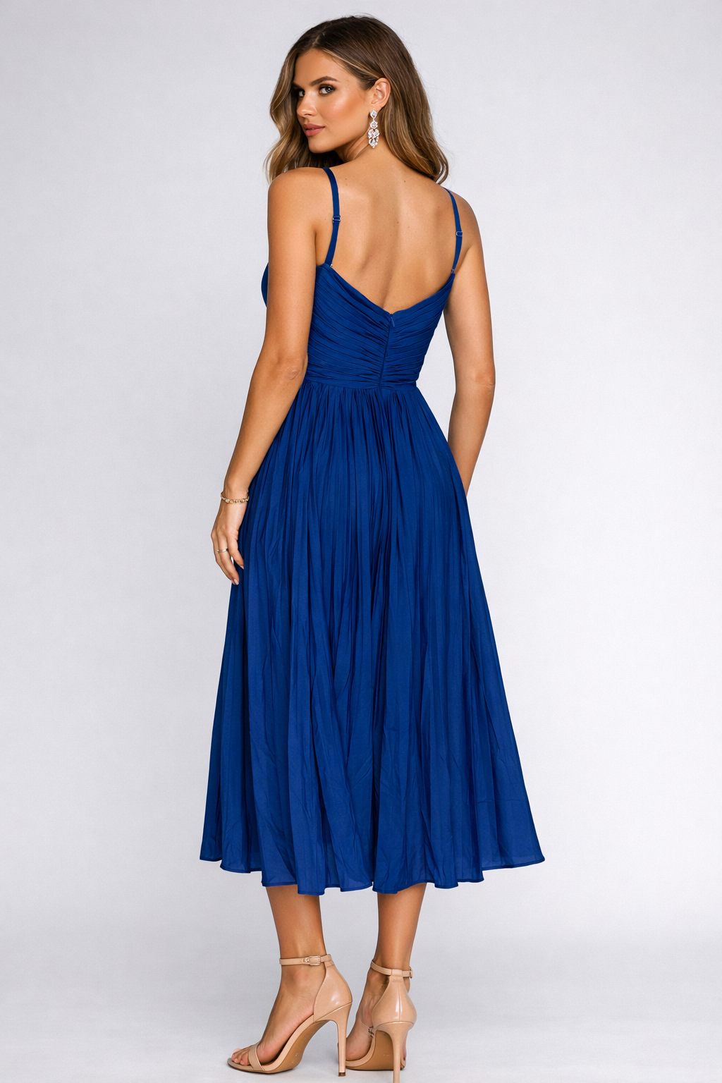 Ieena for Mac Duggal 49908 Cobalt Pleated Midi Dress NWT Size 2 $358