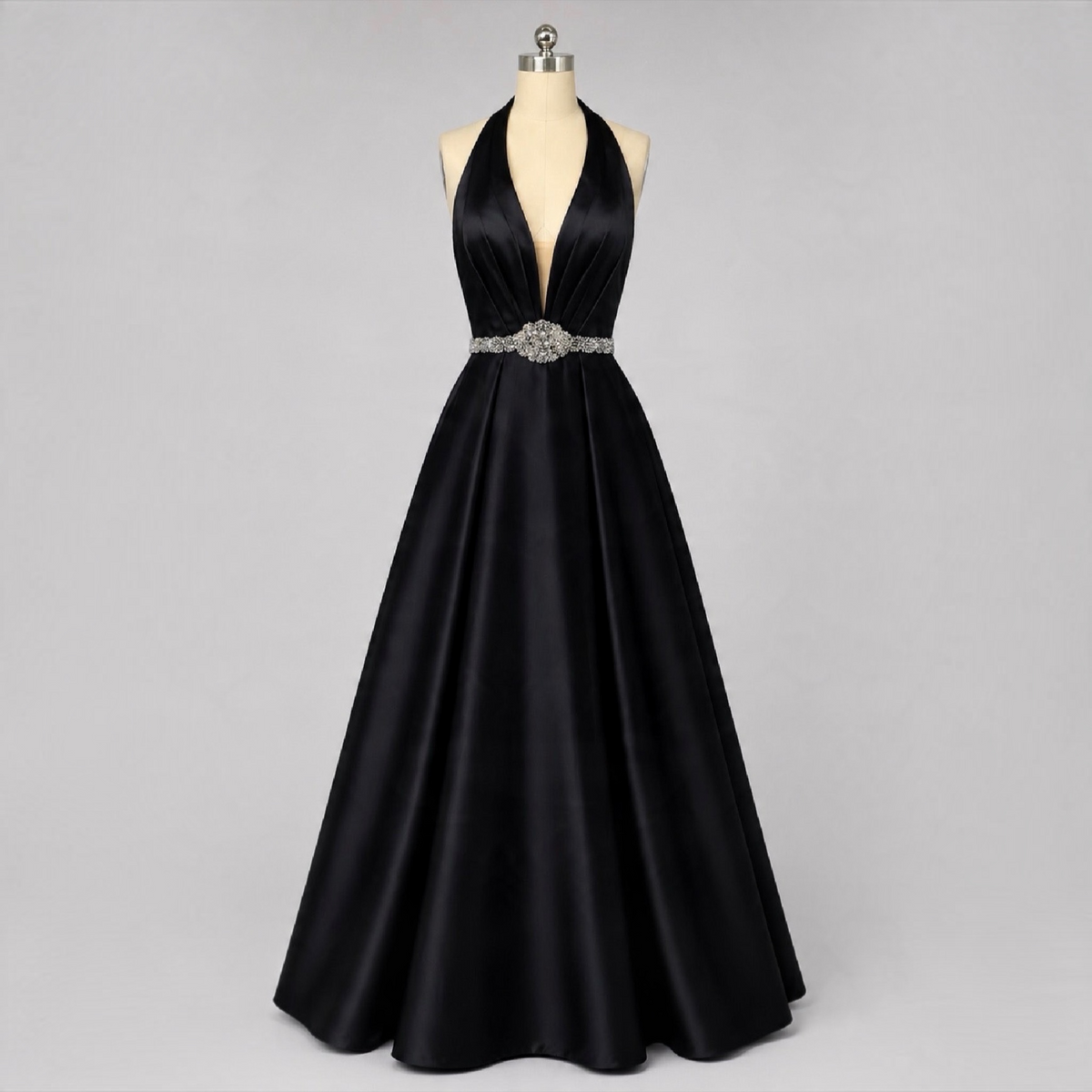 Sherri Hill 51588 Black Halter Ball Gown Beaded Waist Dress Size 4