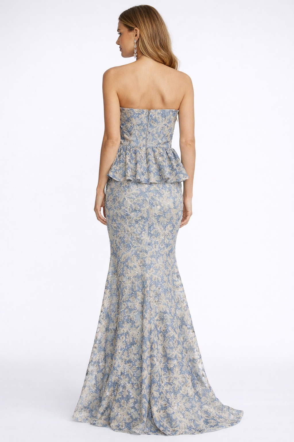 Dress the Population Scarlett Sequin Floral Peplum Mermaid Gown XS $428