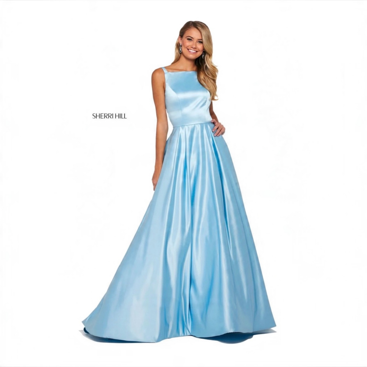 Sherri Hill 53316 Light Blue Mikado A-Line Gown Size 8