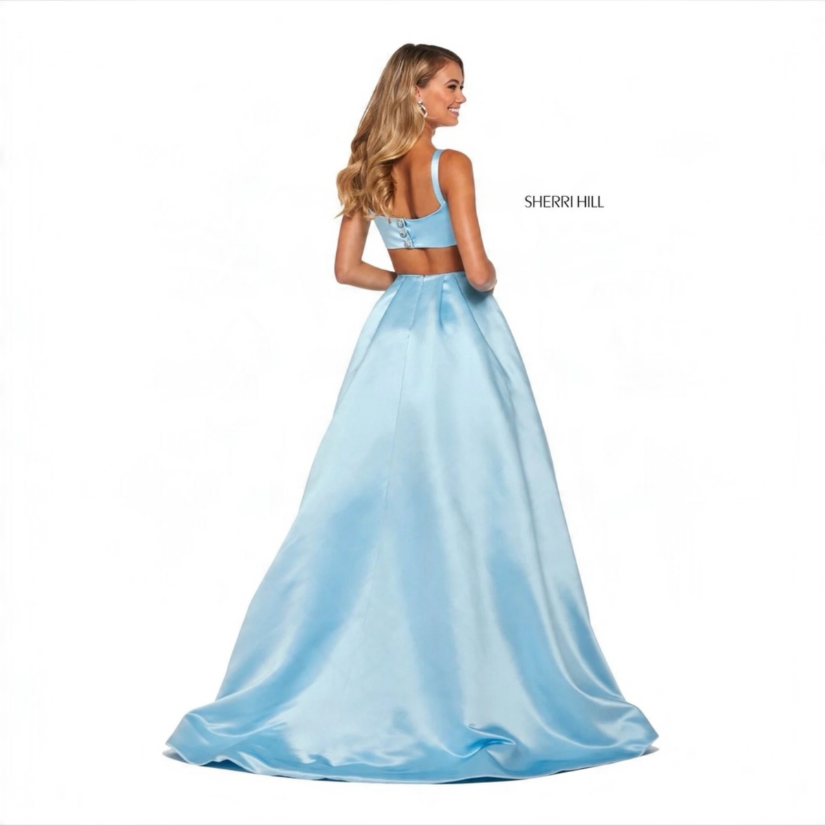 Sherri Hill 53316 Light Blue Mikado A-Line Gown Size 8