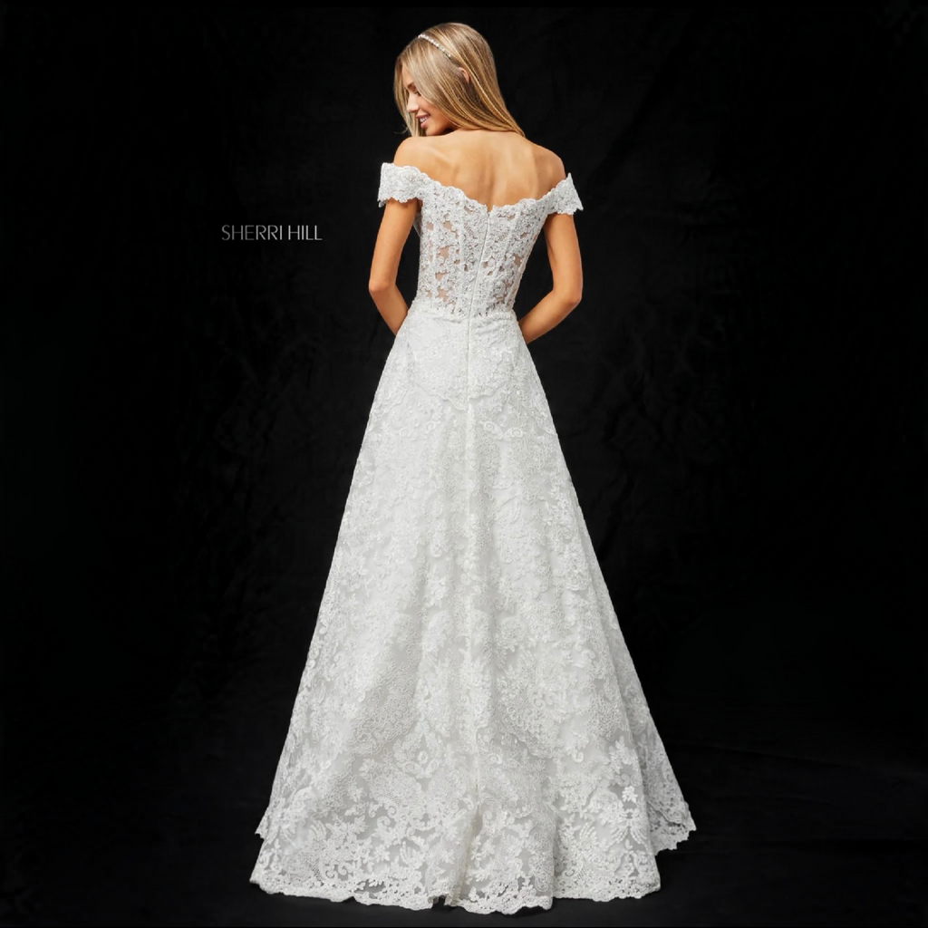 Sherri Hill 51573 Ivory Metallic Lace Ball Gown Off Shoulder Sweetheart Size 00