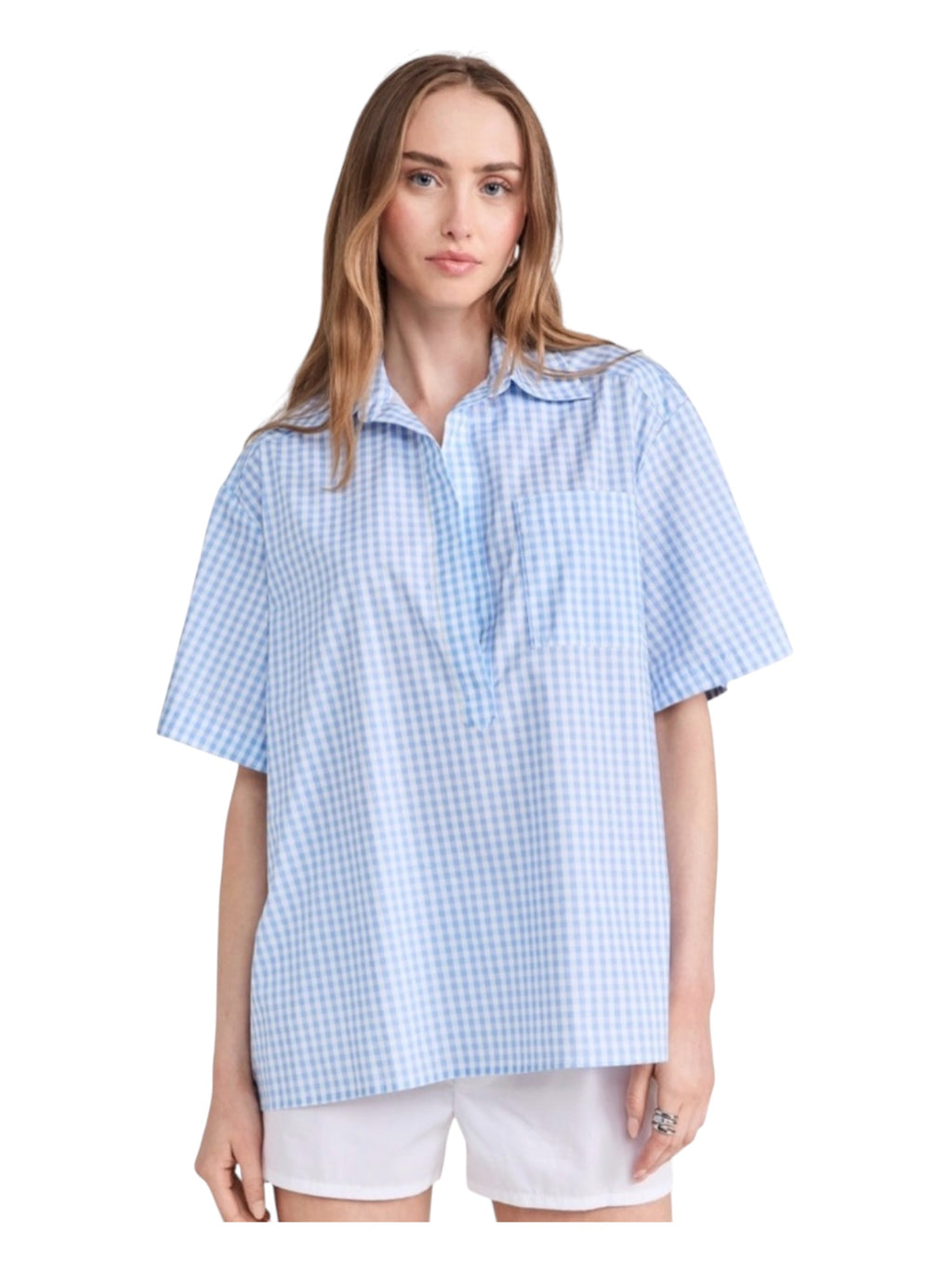 CAROLINE CONSTAS Missa Open Placket Pullover Top Striped
